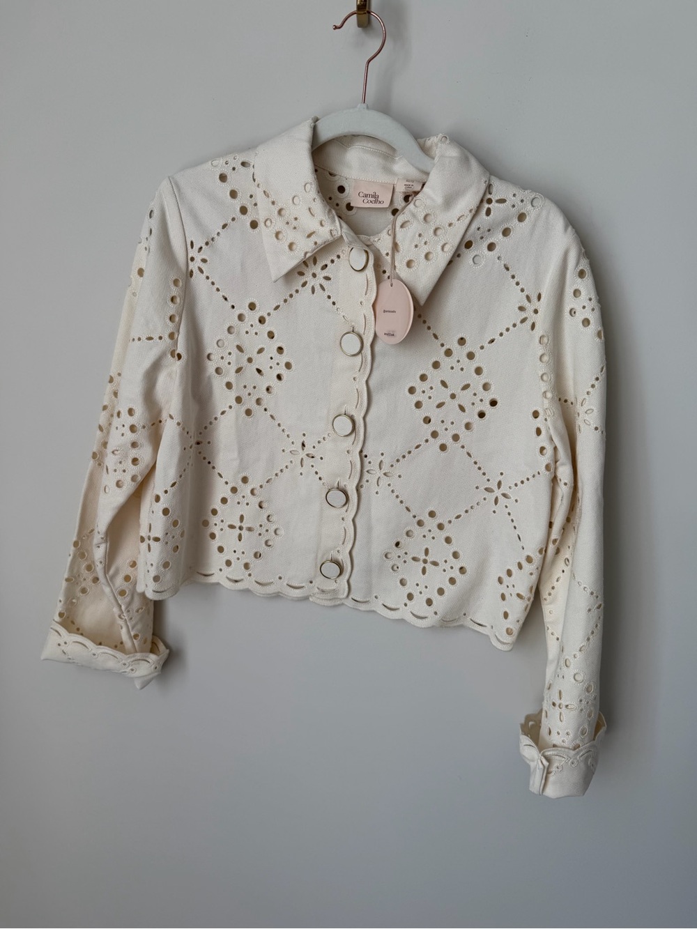 Camila Coelho Cream Eyelet button up Jacket